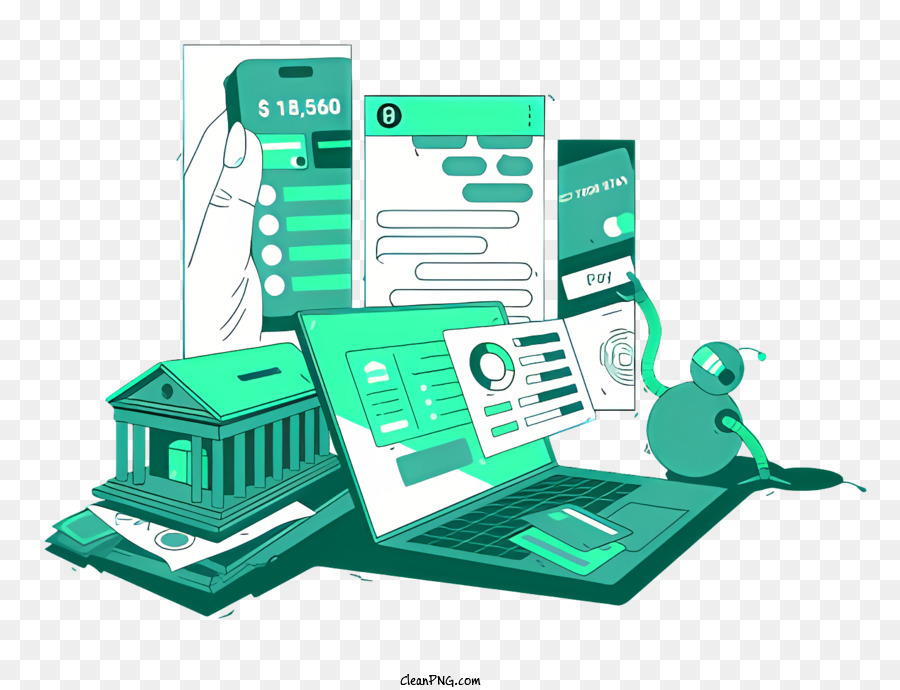 Ordinateur Portable Fond Vert Documents Financiers PNG Ordinateur