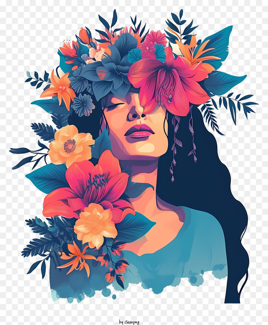 Design Graphique Audacieux Et Color La Femme Et Les Fleurs Femme Png