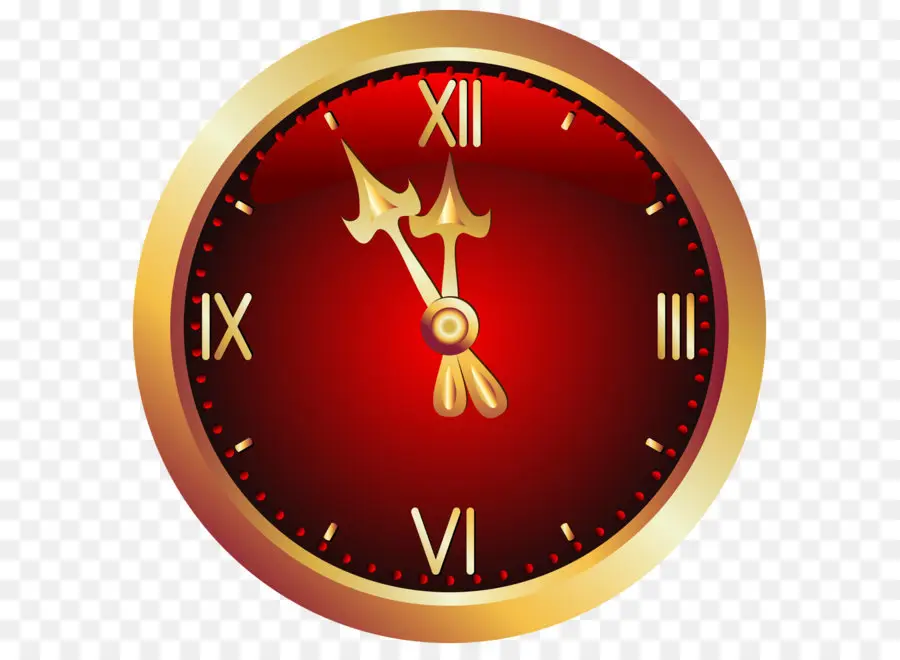 Horloge Rouge Et Or，Décoratif PNG