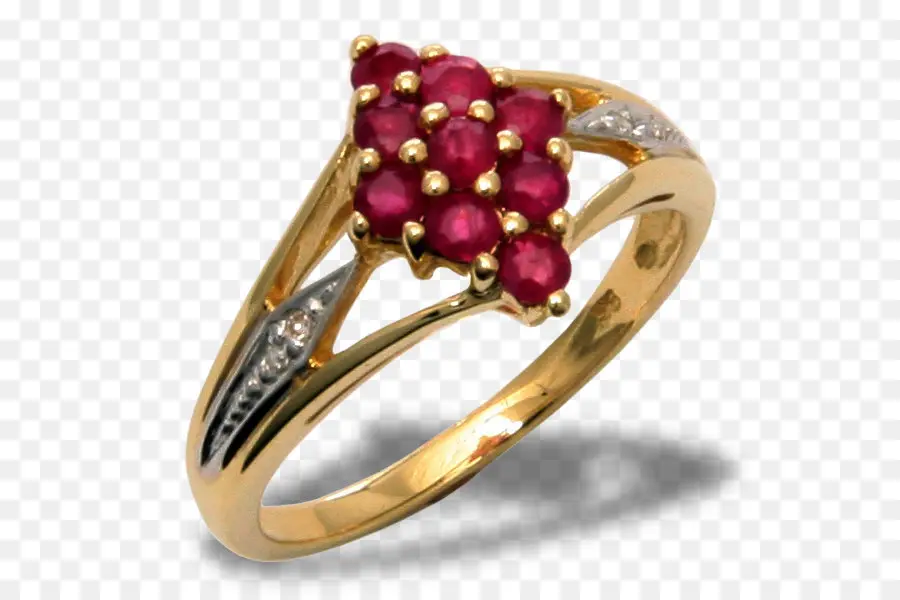 Bague En Or Avec Pierres Précieuses Rouges，Or PNG