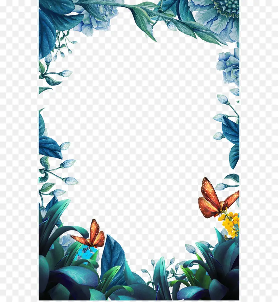 Cadre Floral，Papillons PNG