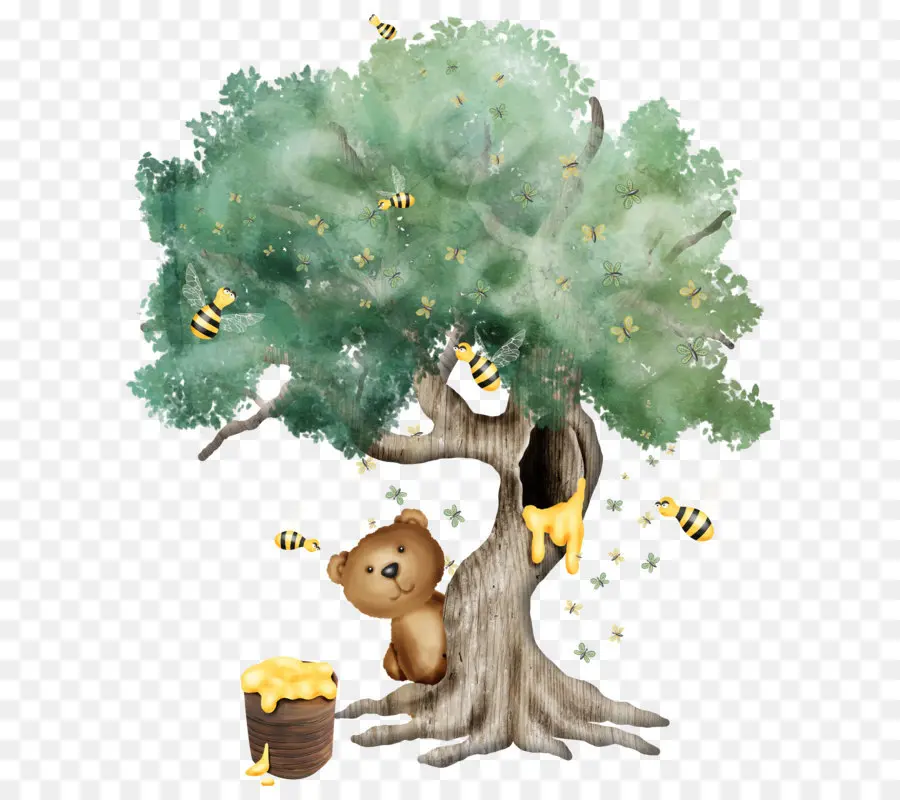 Ours Et Arbre，Miel PNG