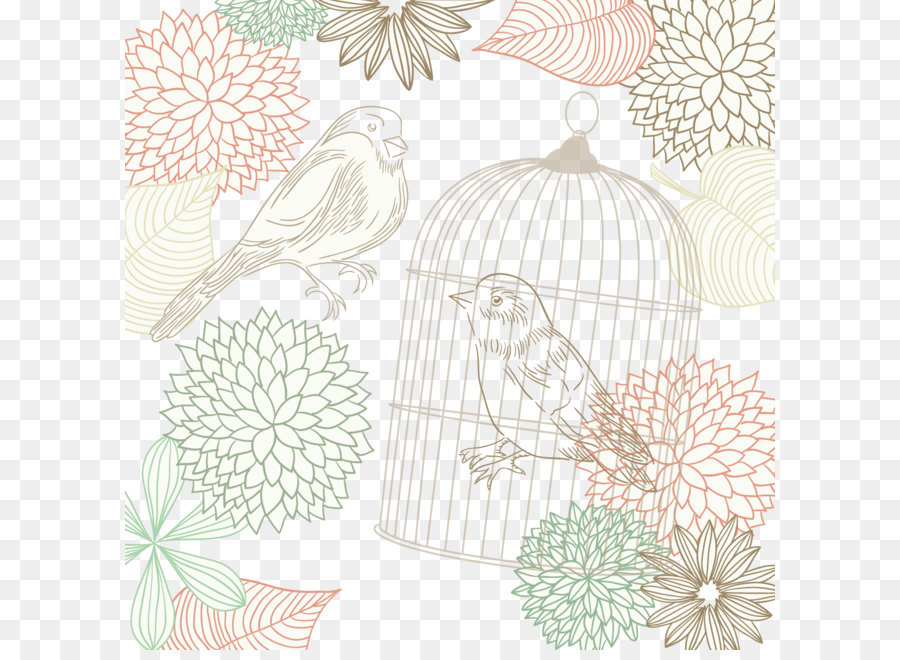 Oiseaux Et Cage à Oiseaux，Fleurs PNG