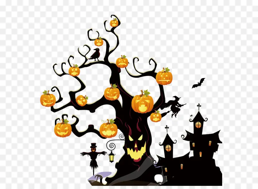 Arbre D'halloween，Citrouilles PNG