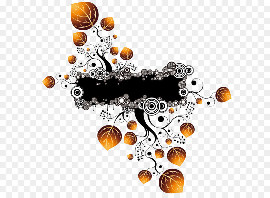 Motif Floral Noir Et Orange，Fleurs PNG