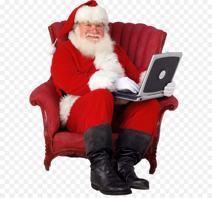 Père Noël Avec Ordinateur Portable，Noël PNG