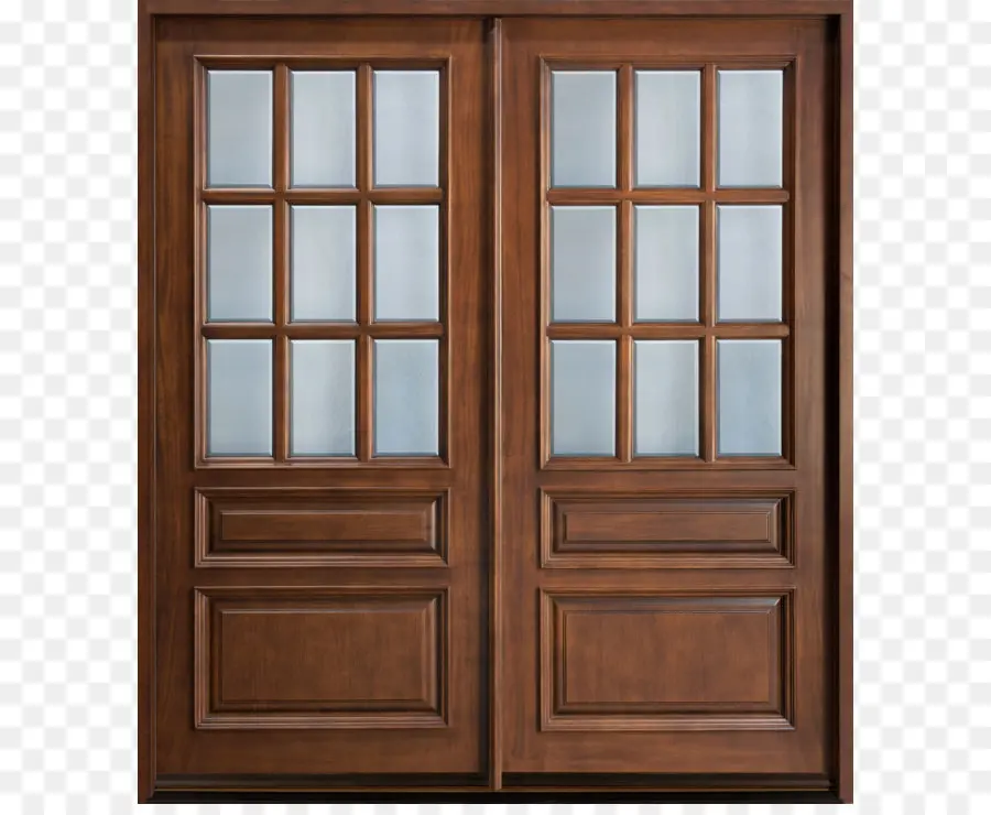 Double Porte En Bois，Panneaux De Verre PNG