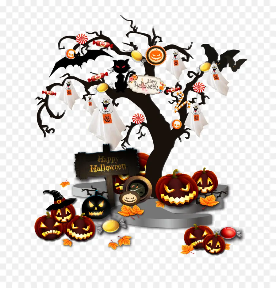 Arbre D'halloween，Citrouilles PNG