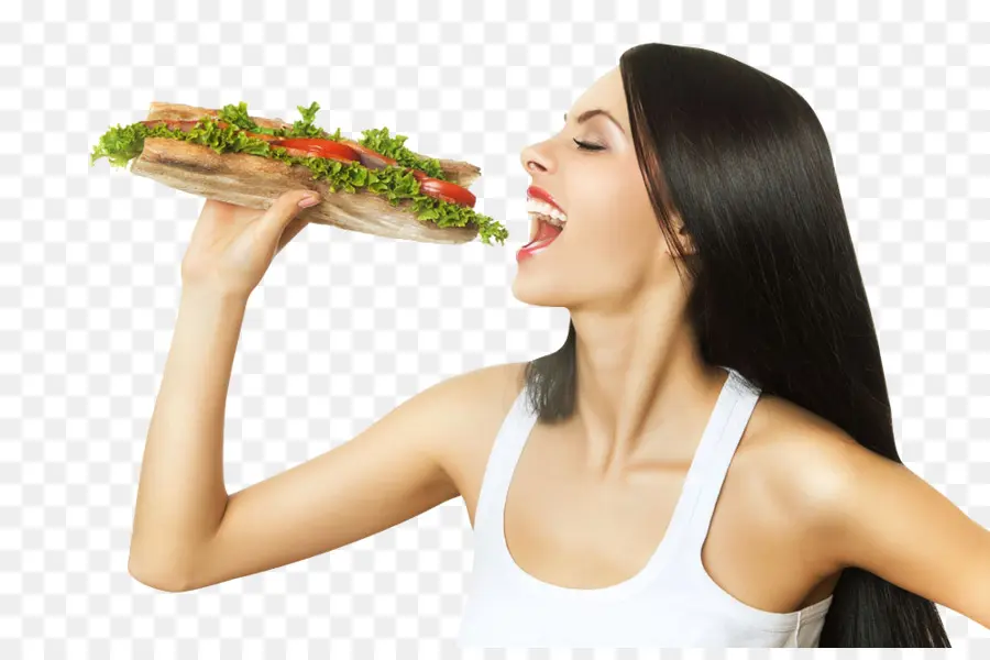 Femme Mangeant Un Sandwich，Nourriture PNG