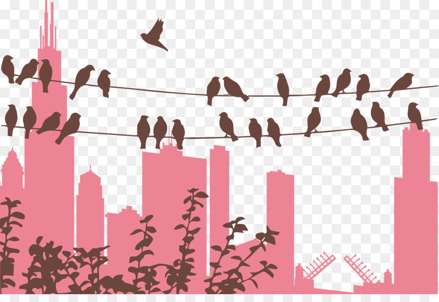 Oiseaux Sur Fil，Paysage Urbain PNG