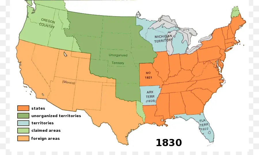 Carte Des États Unis De 1830，Territoires PNG
