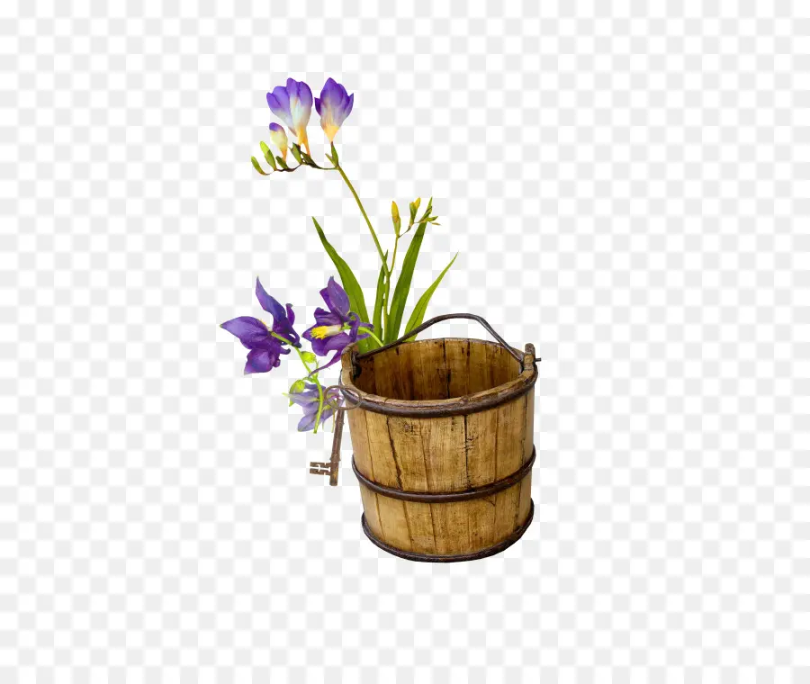 Fleur Dans Un Seau En Bois，Seau En Bois PNG