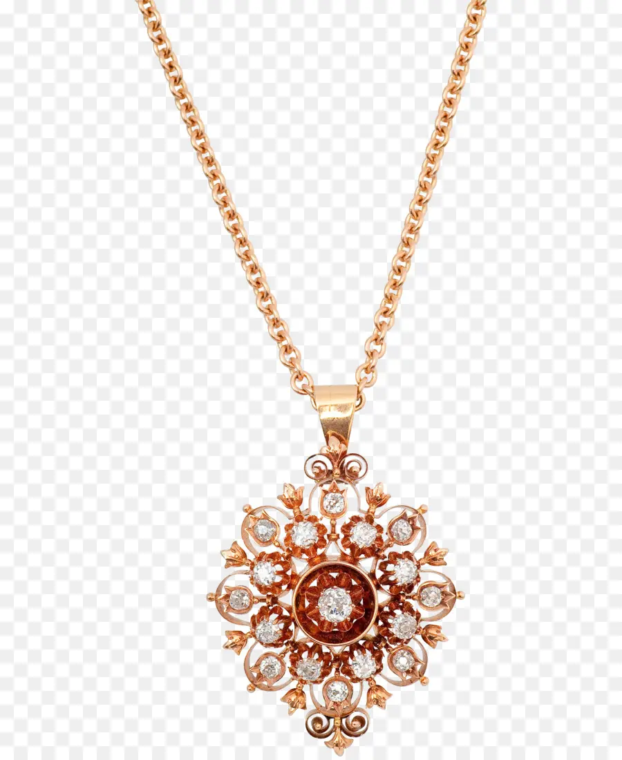 Pendentif Floral，Chaîne En Or PNG