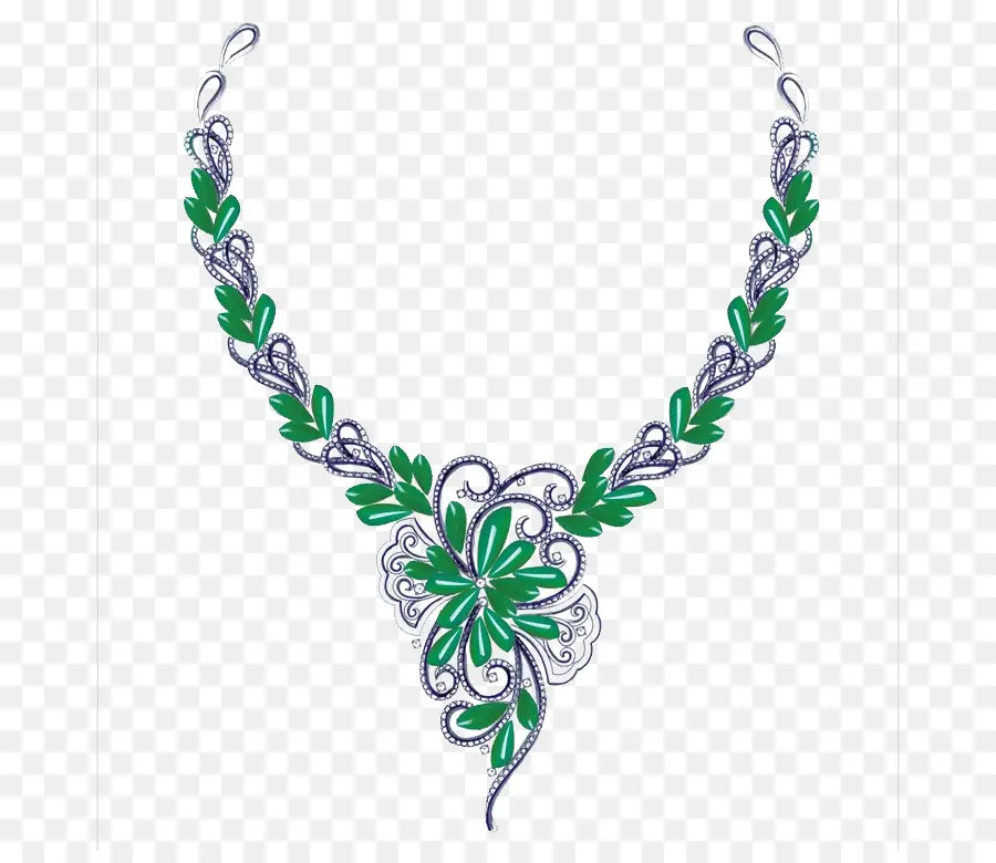 Collier Vert Et Argent，Feuilles PNG