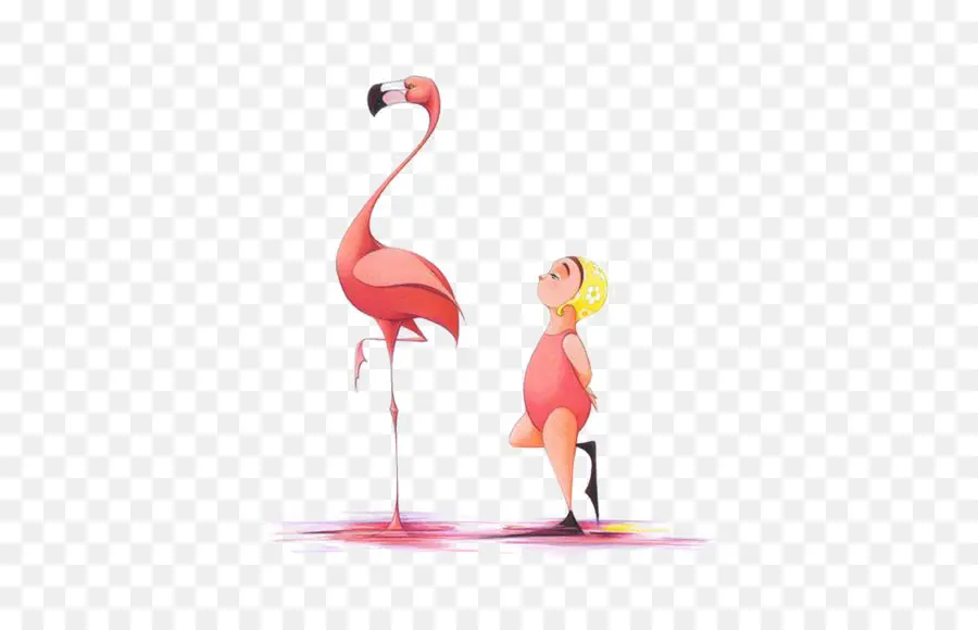 Flamant Rose Et Enfant，Dessin Animé PNG