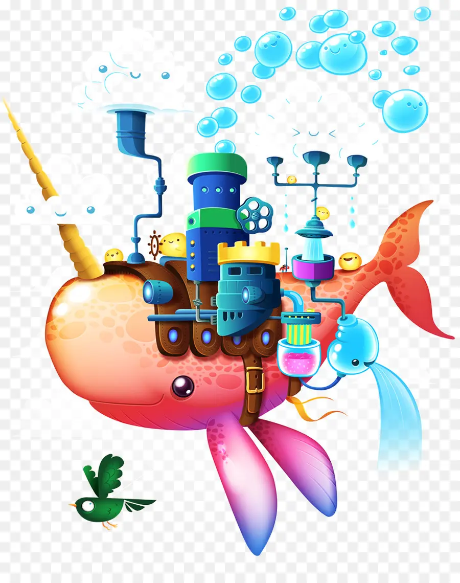 Poisson Steampunk，Bulles PNG