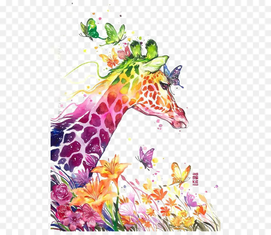 Girafe Colorée，Papillons PNG