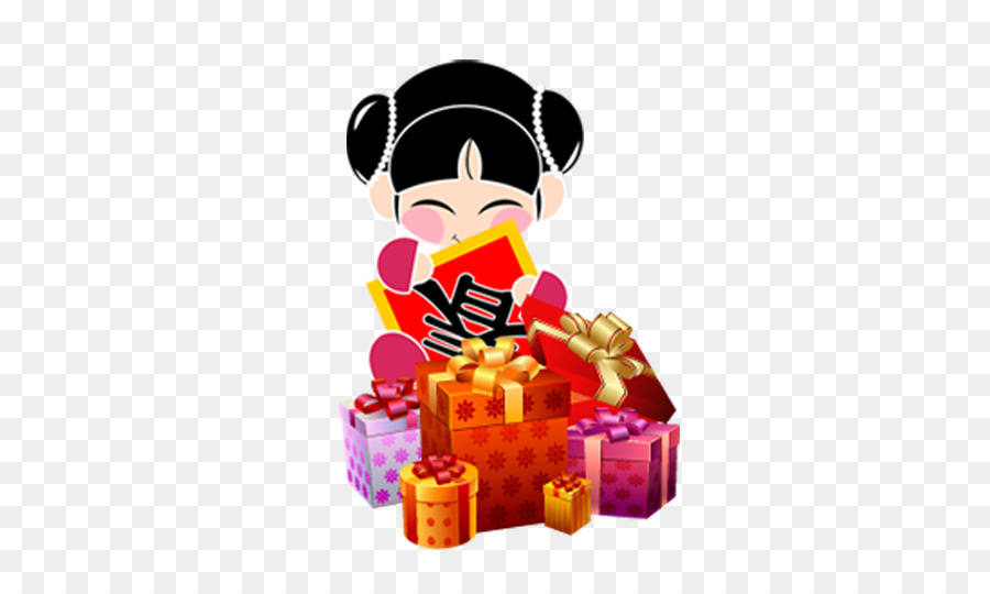 Fille Avec Des Cadeaux，Nouvel An Chinois PNG