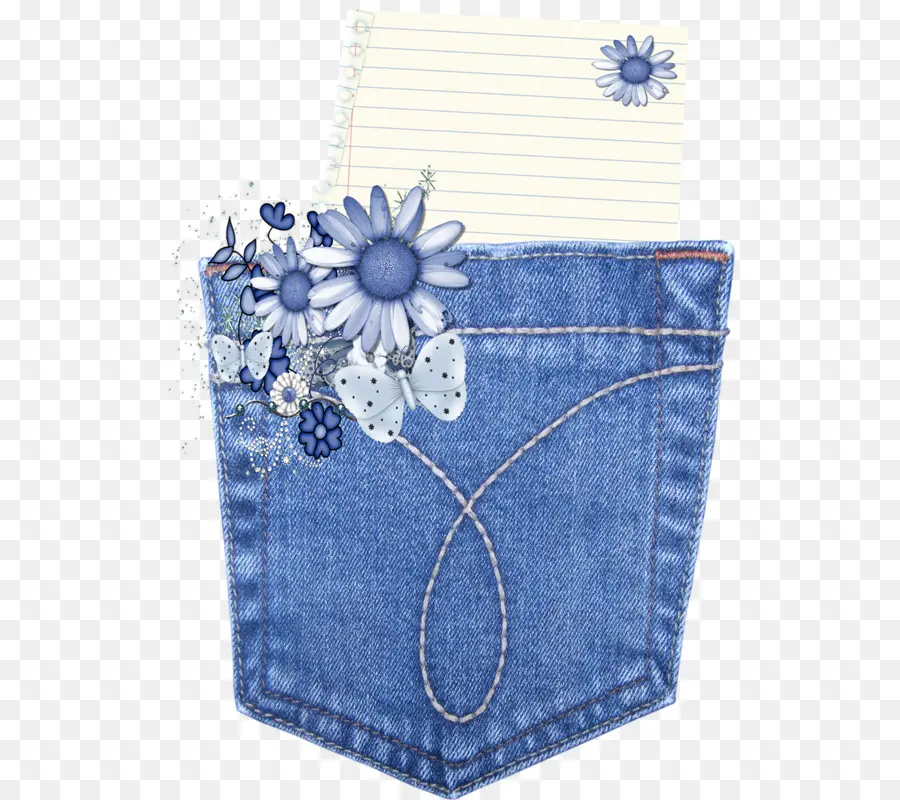 Poche En Jean Avec Fleurs，Jeans PNG