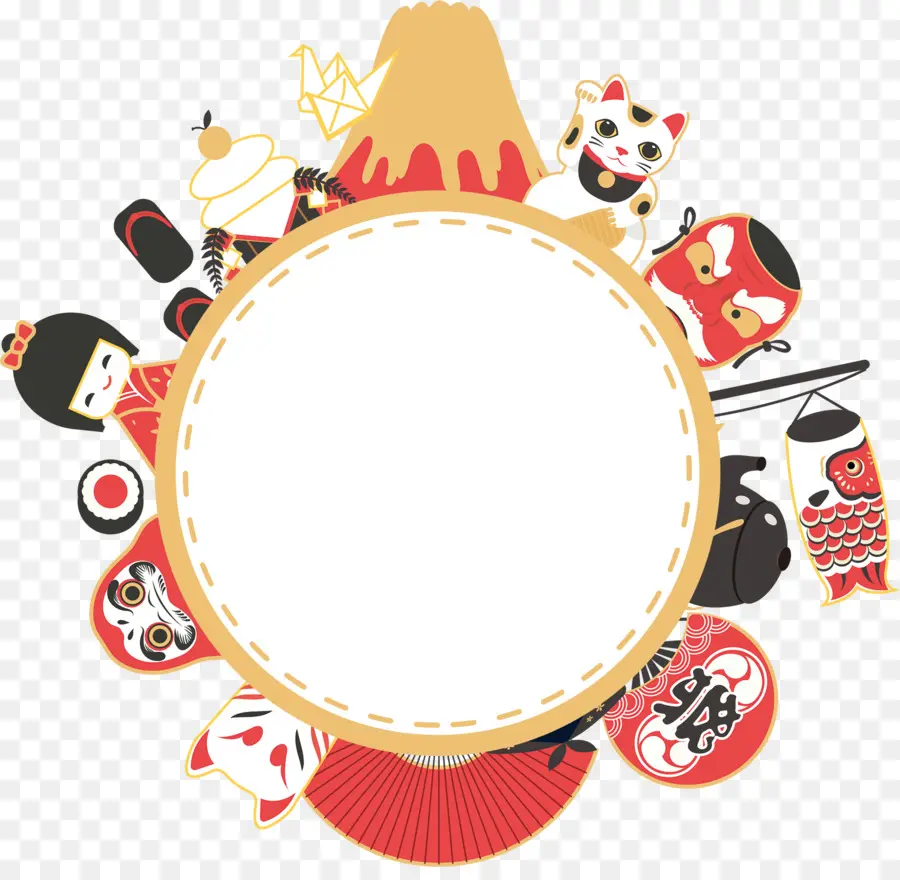 Icônes Culturelles Japonaises，Cadre De Cercle PNG