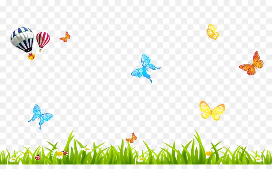 Papillons Et Fleurs，Herbe PNG