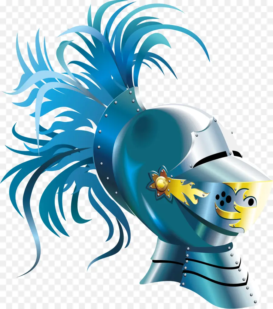 Casque De Chevalier，Panache Bleu PNG