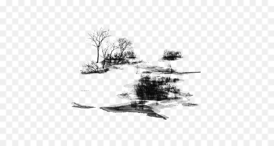 Paysage Noir Et Blanc，Arbres PNG