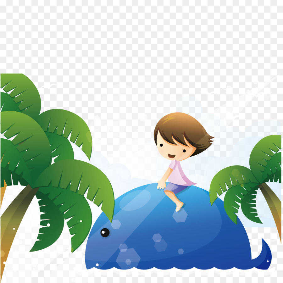 Enfant Sur Une Baleine，Palmiers PNG