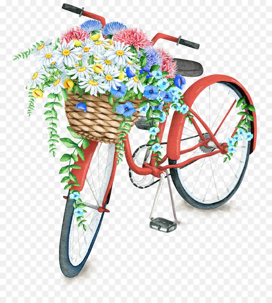 Vélo Avec Des Fleurs，Panier PNG