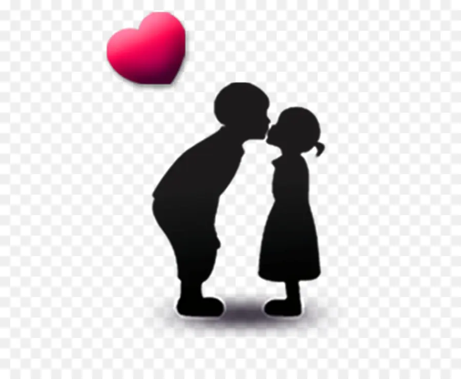 Silhouette D'enfants S'embrassant，Amour PNG