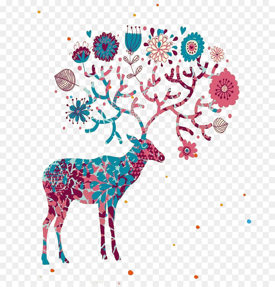 Cerf Fleuri，Coloré PNG