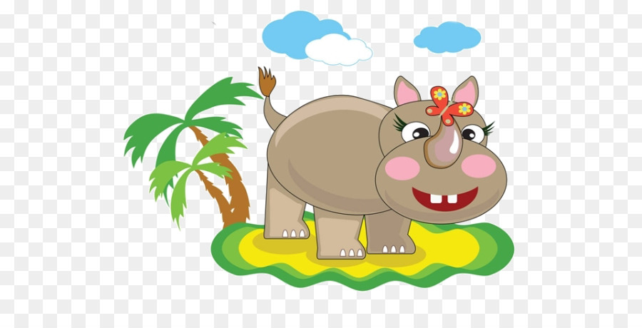 Dessin Animé Rhinocéros，Palmier PNG