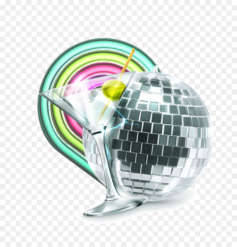 Boule Disco Et Verre à Martini，Faire La Fête PNG