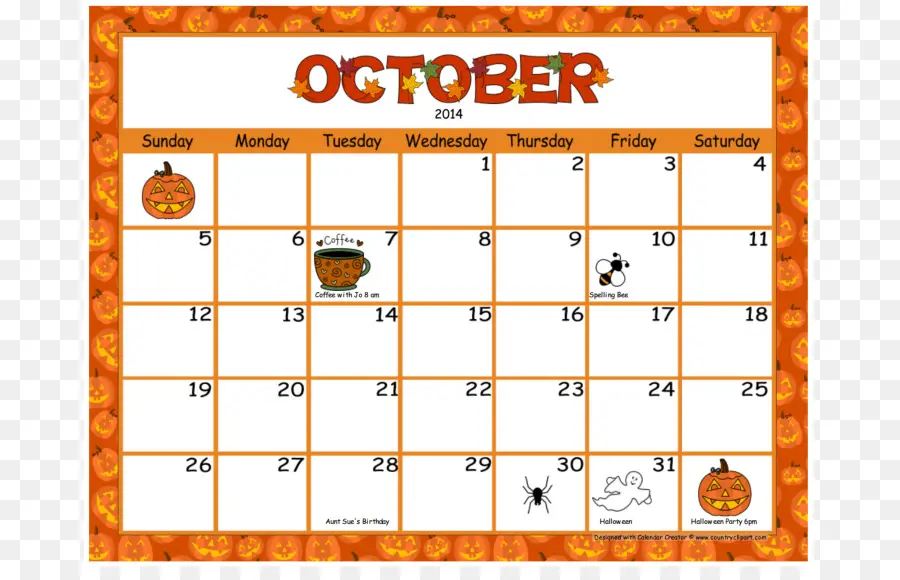 Calendrier D'octobre，Halloween PNG