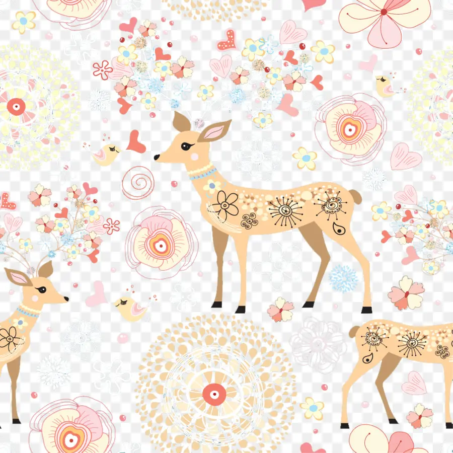 Cerf Aux Motifs Floraux，Nature PNG