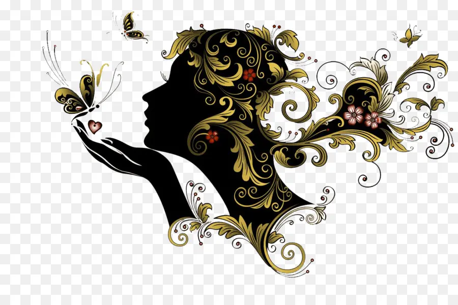 Silhouette De Femme，Floral PNG