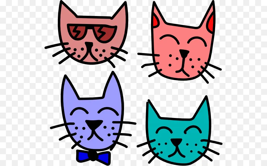 Visages De Chats Colorés，Moustaches PNG