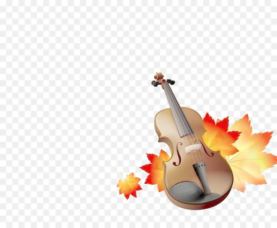 Violon Avec Feuilles D'automne，Musique PNG