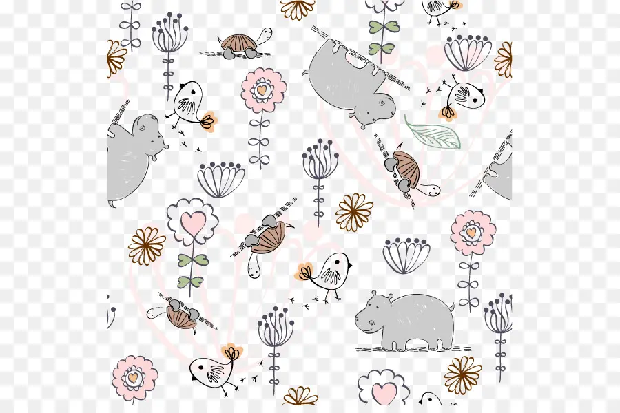 Animaux Griffonnages，Fleurs PNG