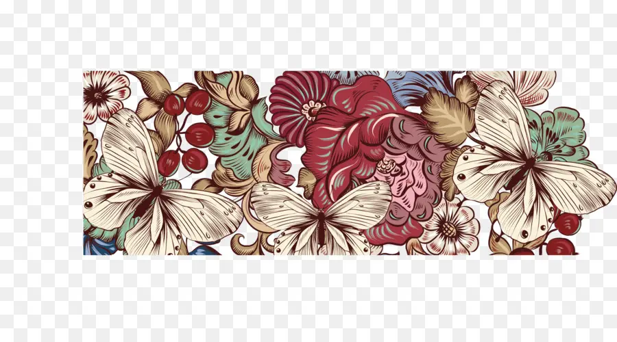 Papillons，Fleurs PNG