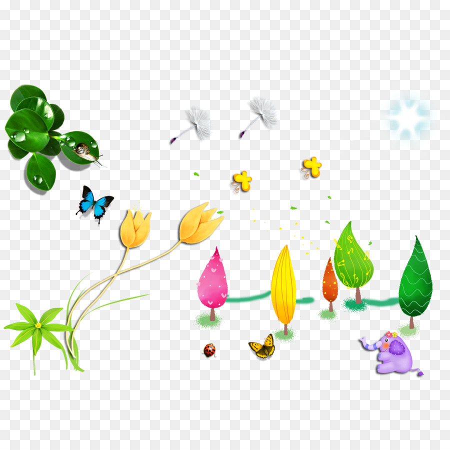 Arbres Colorés，Papillons PNG