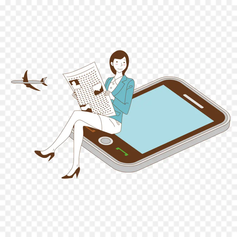 Femme Sur Smartphone，En Lisant PNG