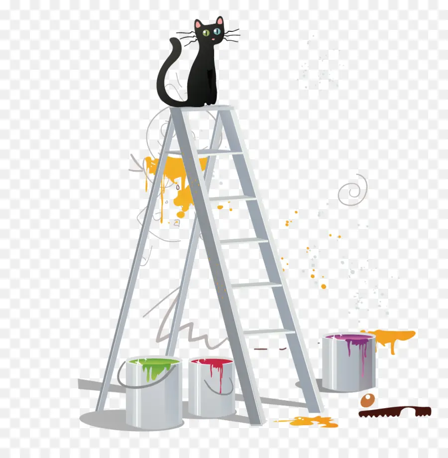 Chat Noir Sur Une échelle，Échelle PNG