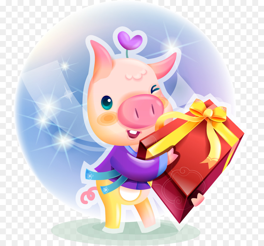 Cochon Mignon Avec Cadeau，Cadeau PNG