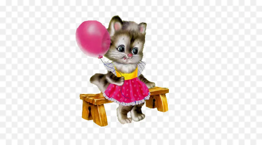 Chat Mignon Avec Ballon，Robe Rose PNG