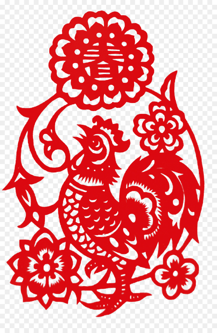 Coq Chinois Découpé En Papier，Rouge PNG