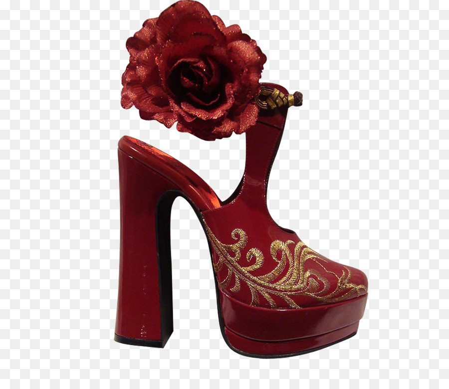 Chaussure à Talon Haut Rouge，Fleur PNG