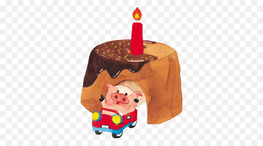 Cochon Avec Gâteau，Bougie PNG