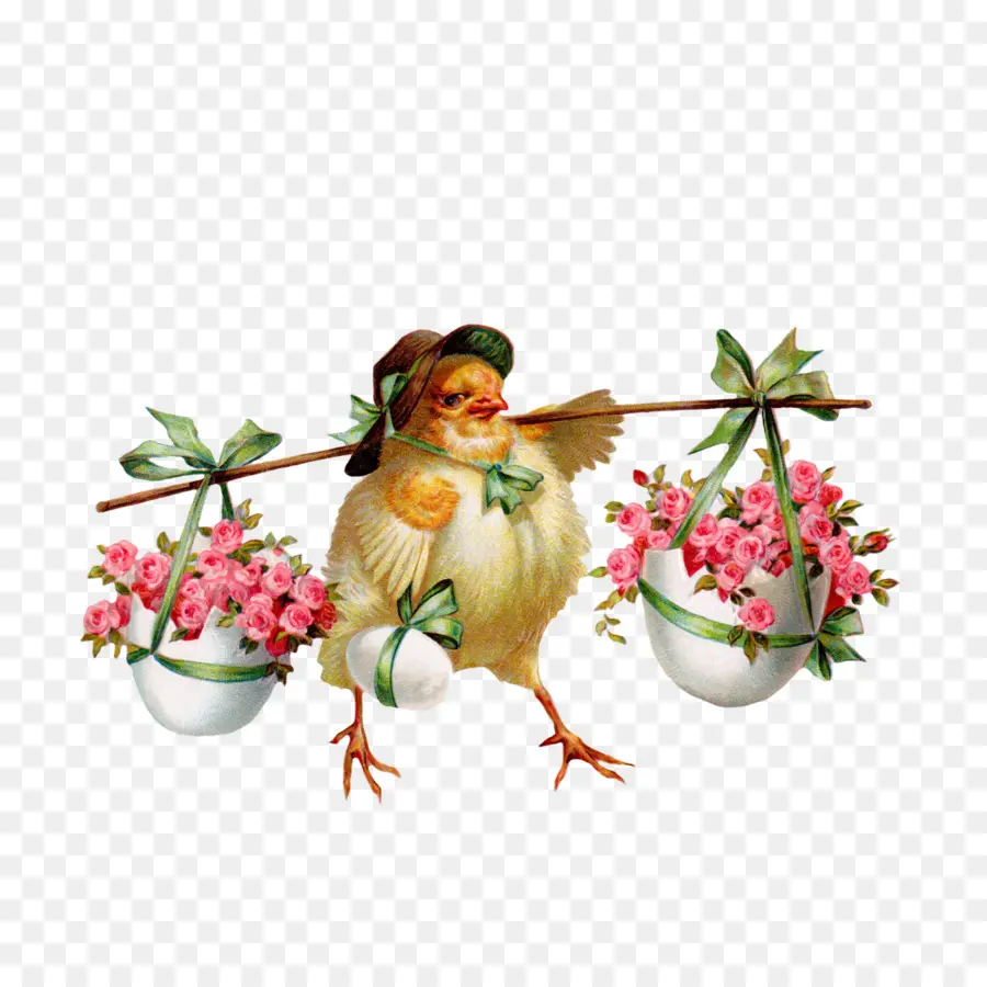 Poussin Avec Des Fleurs，Pâques PNG