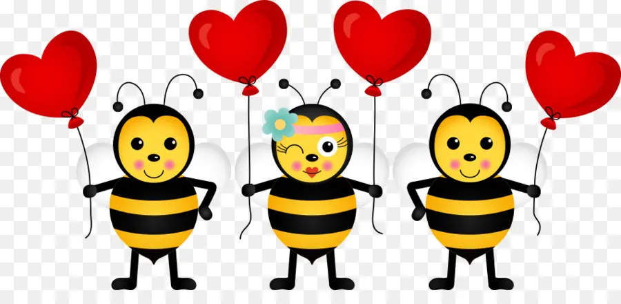 Abeilles Mignonnes Avec Des Ballons Coeur，Cœur PNG